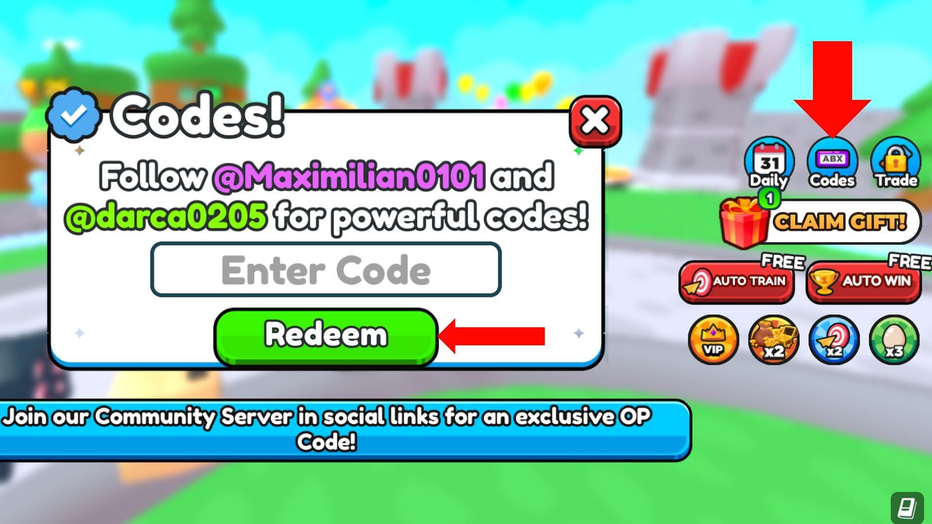 The Codes tab is indicated by an ABX icon (Image via Roblox)